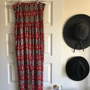 Red Patterned Jumpsuit w/ pockets
